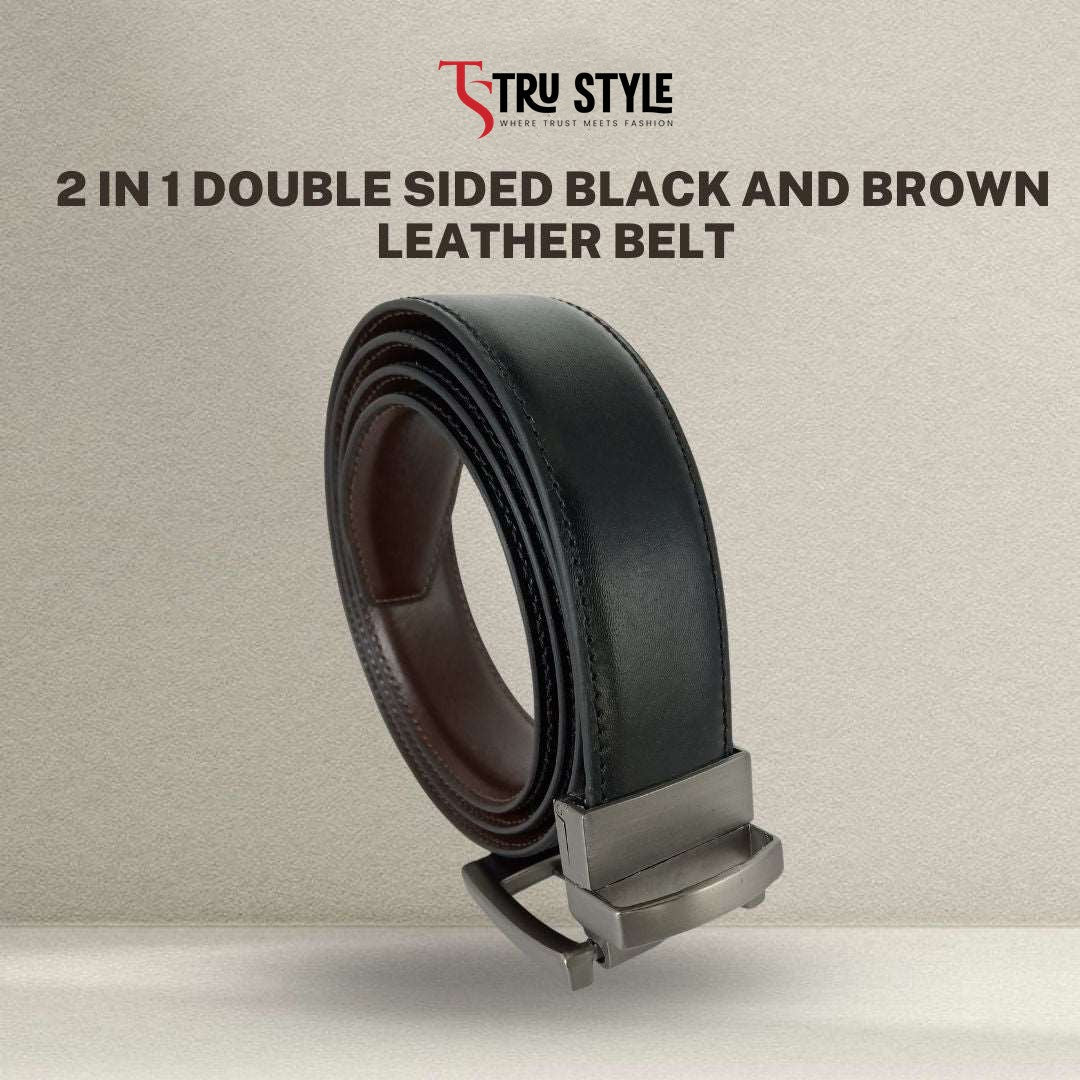 Premium Quality Men leather Belt 2 in 1 Double Sided Black and Brown Leather Belt for Men
