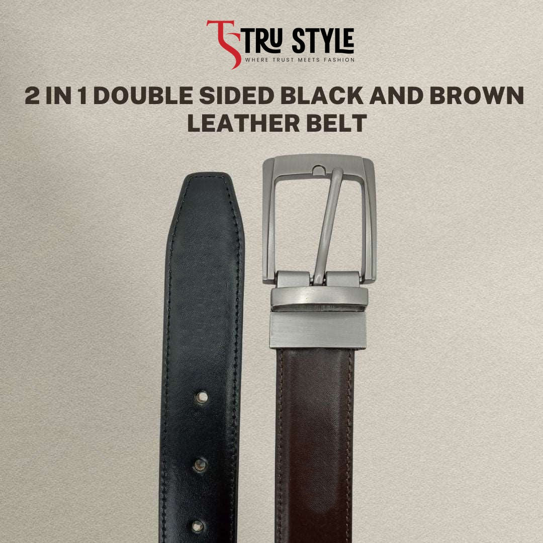 Premium Quality Men leather Belt 2 in 1 Double Sided Black and Brown Leather Belt for Men
