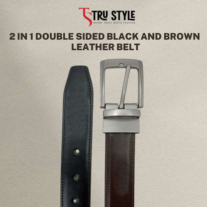 Premium Quality Men leather Belt 2 in 1 Double Sided Black and Brown Leather Belt for Men