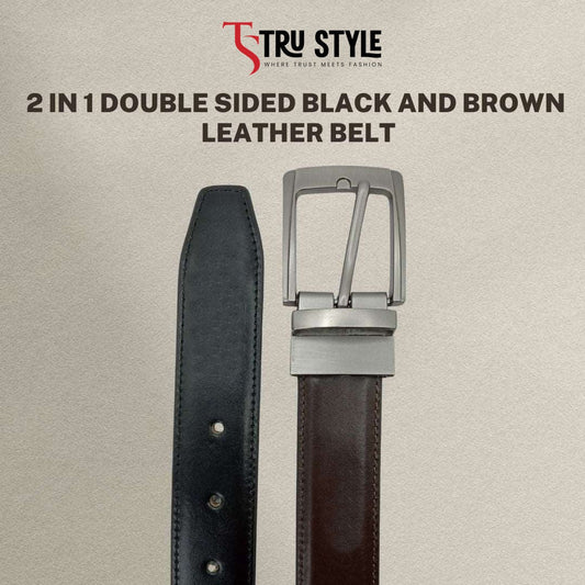Premium Quality Men leather Belt 2 in 1 Double Sided Black and Brown Leather Belt for Men