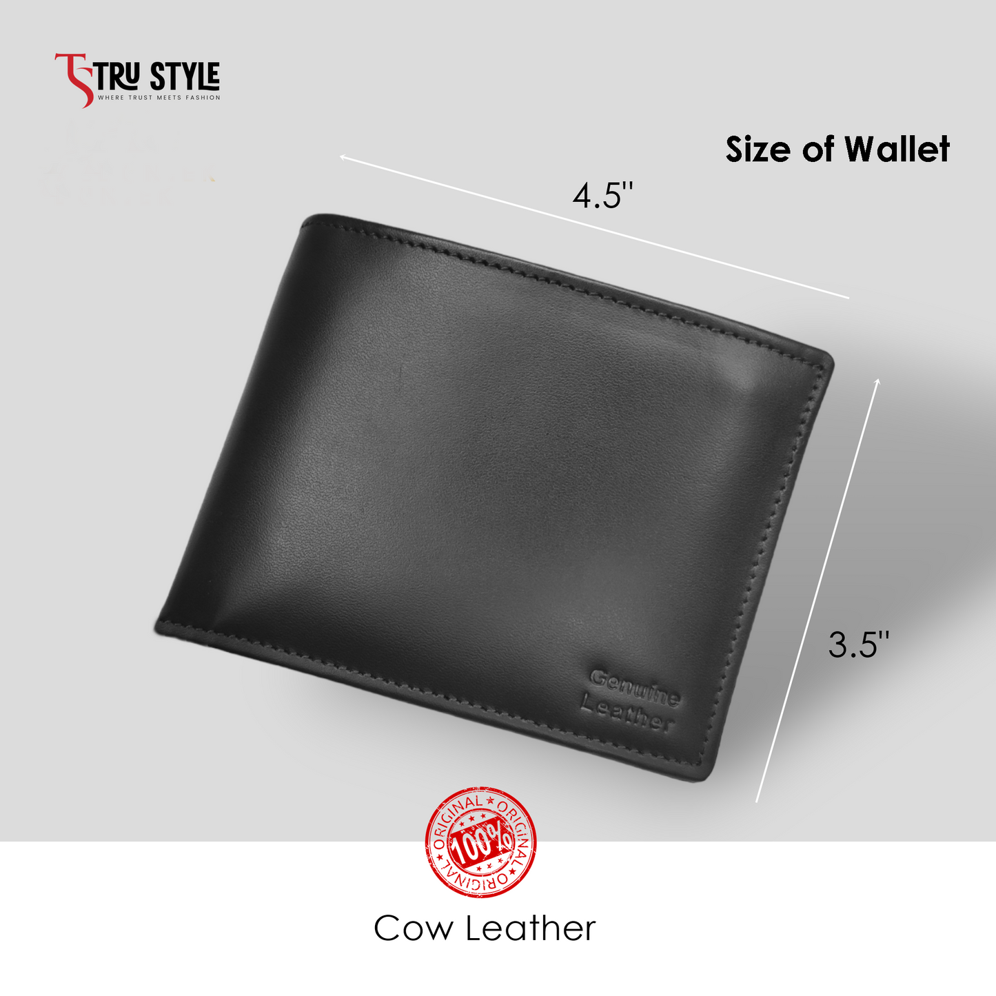 Genuine Leather Wallet For Men - 7 Card holder Pockets - Pure cow Leather