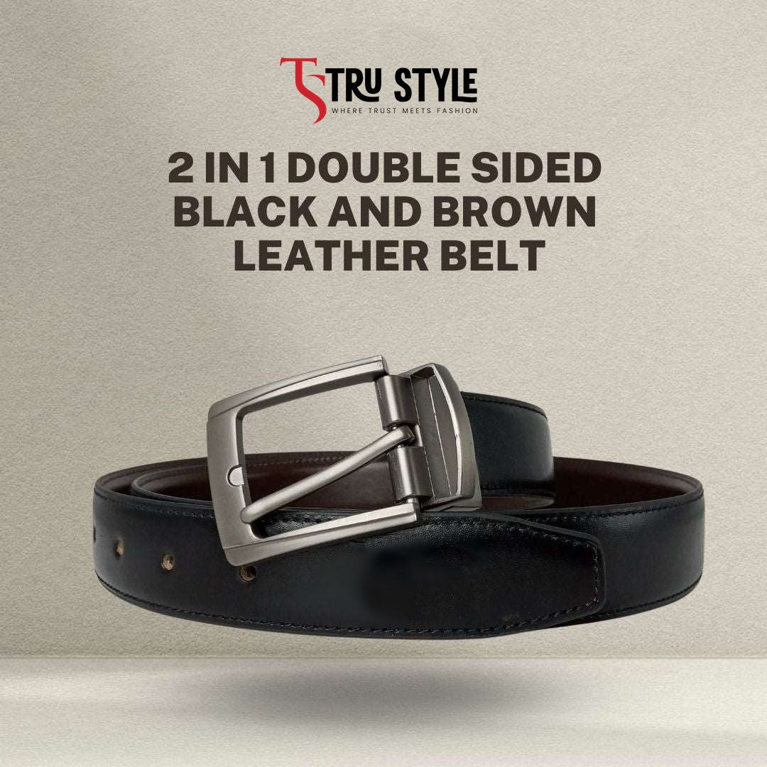 Premium Quality Men leather Belt 2 in 1 Double Sided Black and Brown Leather Belt for Men