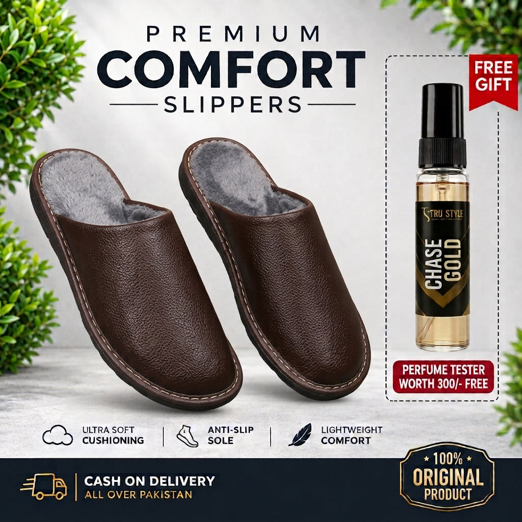 Leather Autumn and Winter Slippers Indoor Outdoor Non-slip Waterproof Warm Slippers