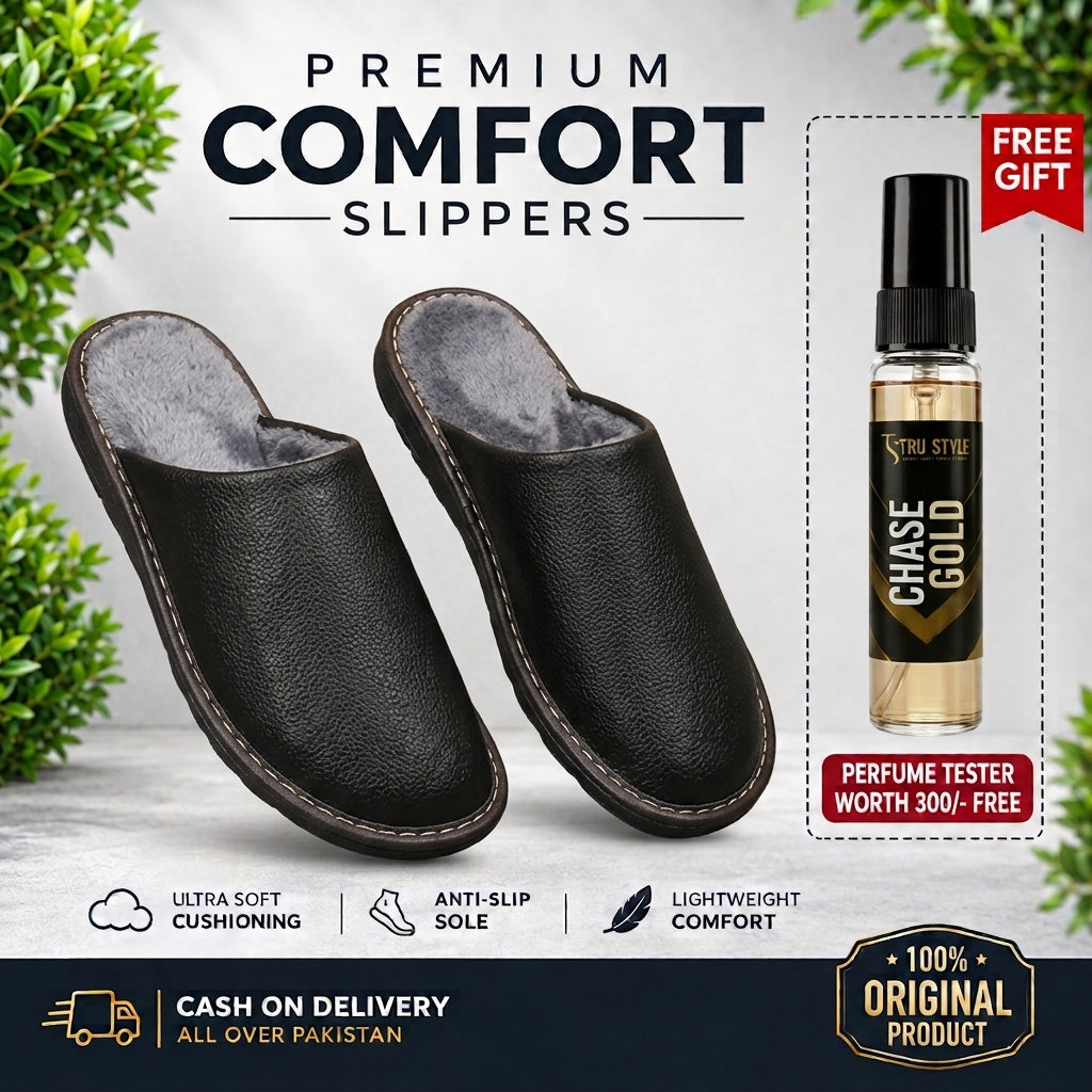 Leather Autumn and Winter Slippers Indoor Outdoor Non-slip Waterproof Warm Slippers