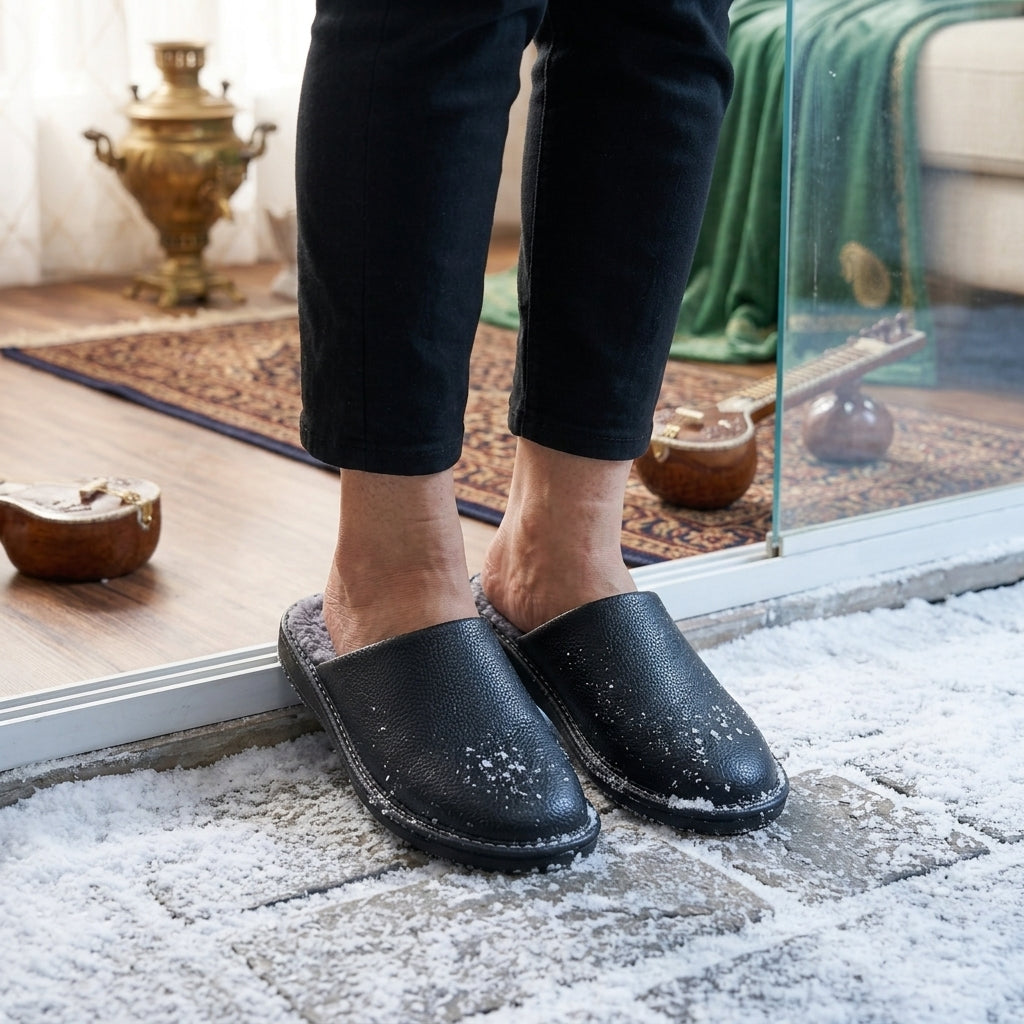 Leather Autumn and Winter Slippers Indoor Outdoor Non-slip Waterproof Warm Slippers