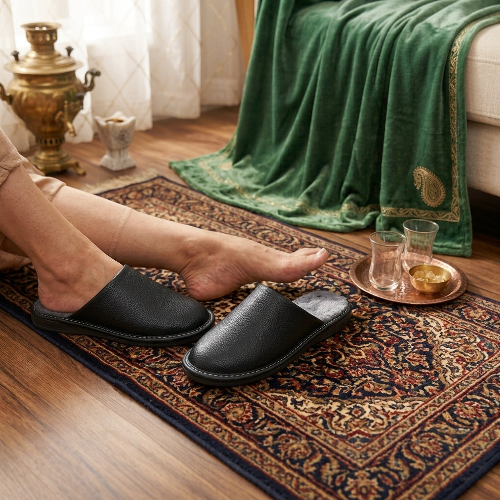 Leather Autumn and Winter Slippers Indoor Outdoor Non-slip Waterproof Warm Slippers
