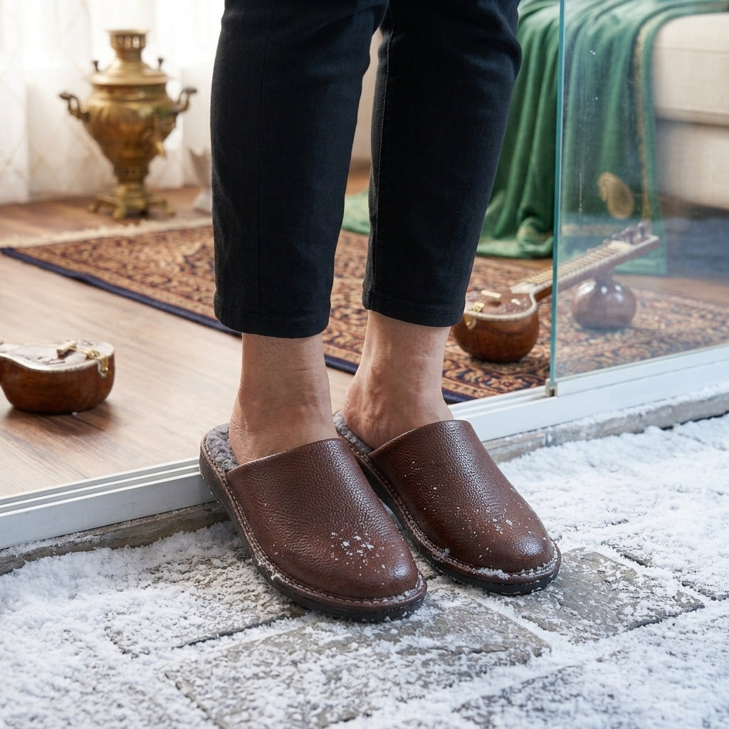 Leather Autumn and Winter Slippers Indoor Outdoor Non-slip Waterproof Warm Slippers