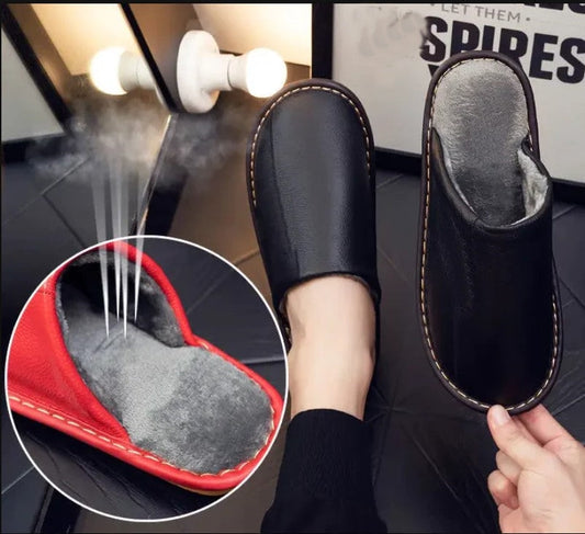 Leather Autumn and Winter Household Slippers Home Indoor Thick Bottom Non-slip Waterproof Warm Home Slippers